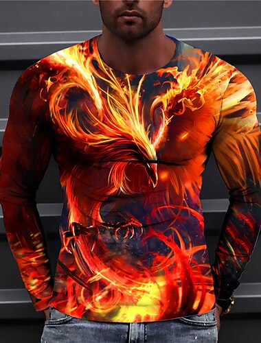  Homme Imprimés Photos Phénix T shirt manche longue T-shirt 3D effet Col Ras du Cou Chemise Design Décontractées Grand et grand du quotidien Vacances Blanche Vert Claire Rouge Printemps & Automne