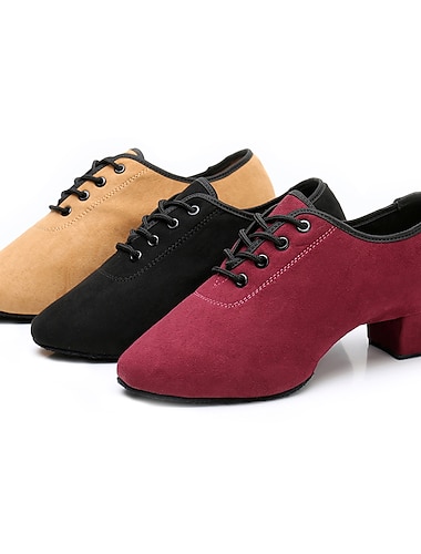  Suède veterschoenen voor dames met zachte suède zool – comfortabele ballroomschoenen met lage hak voor professioneel en oefengebruik