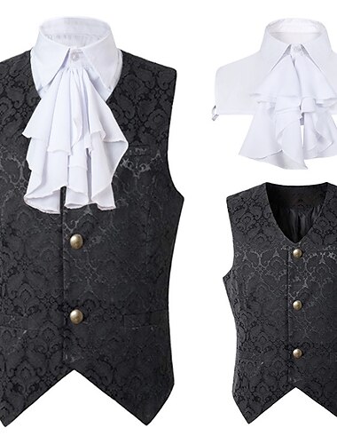  Elegant Retro Vintage Viktorianisch Weste Gefälschte Halsbänder Prinz Aristokrat Schmale Passform Jacquard V Ausschnitt Normal Herren Karneval Neujahr Maskerade Platinjubiläum der Königin 2022