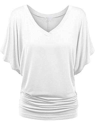  Mujer Talla Grande Camiseta Camiseta burdeos Plano Frunce Diario Noche Fin de semana Ropa de calle Casual Pijo Manga Murciélago Media Manga Escote en Pico Negro Verano Primavera