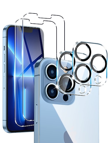  [2+2Pack] Schermbeschermer + cameralensbeschermer Voor Apple iPhone 16 Pro Max Plus iPhone 15 Pro Max Plus iPhone 14 Pro Max iPhone 13 iPhone 12 Gehard Glas 9H-hardheid Anti-vingerafdrukken