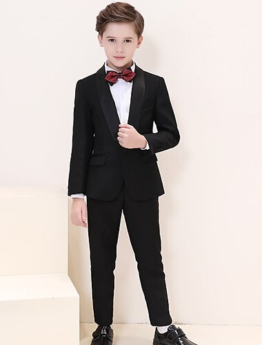  4 Stück Ring-Träger Anzug Jungen kinderkleidung Anzug Formeller Anzug Anzug & Blazer Hosen-Set Formelles Set Formal Party Besondere Anlässe Basic Sanft Feste Farbe Schleife Schwarz Weiß Rote Polyester