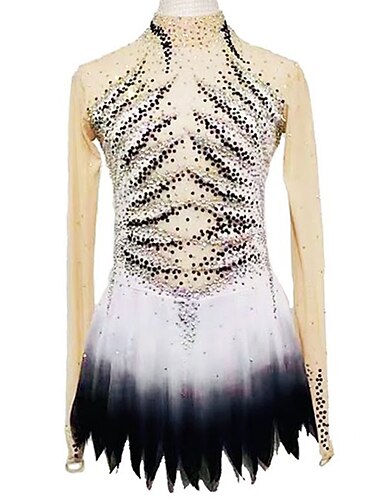  Vestito da pattinaggio artistico Per donna Da ragazza Pattinaggio sul ghiaccio Vestiti Completi Nero Bianco Retato Elastene Elevata elasticità Competizione Vestiti da pattinaggio sul ghiaccio Fatto a