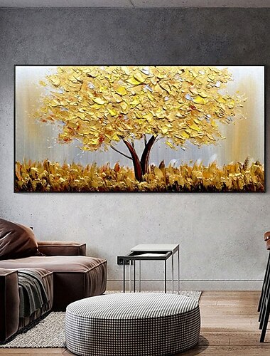  Pintura al óleo hecha a mano lienzo arte de la pared decoración planta abstracta pintura árbol dorado para la decoración del hogar laminado sin marco pintura sin estirar