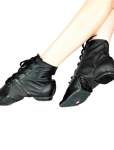  نسائي أحذية جاز أحذية عصرية جزمات رقص أداء التدريب تمرين مسطح اكسفورد كعب مسطخ أمام الحذاء على شكل دائري دانتيل للبالغين أسود
