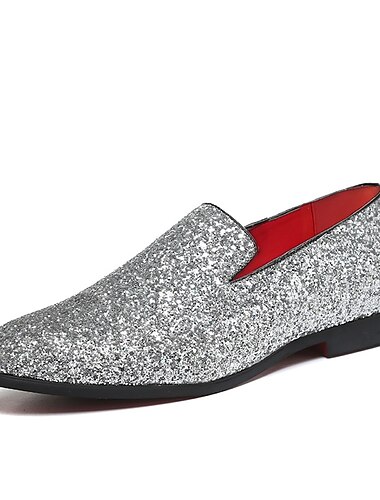  ανδρικά loafers ασημί glitter με slip-on σχεδιασμό και άνετη σόλα - τέλεια για πάρτι και επίσημες εκδηλώσεις