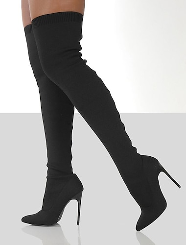  Γυναικεία Μπότες Γόβα στιλέτο Μπότες κάλτσες Μεγάλα Μεγέθη Καθημερινά Μονόχρωμο Μπότες Πάνω από το Γόνατο Μπότες μηρών Χειμώνας Ψηλοτάκουνο Τακούνι Στιλέτο Μυτερή Μύτη Σέξι Ελαστικό ύφασμα Μοκασίνια