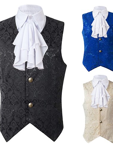  Élégant Rétro Vintage Victorienne Veste Faux cols Prince Aristocrate Coupe ajustée Jacquard Col en V Normal Homme Carnaval Nouvel An Mascarade Jubilé de platine de la reine 2022 Elizabeth 70 ans