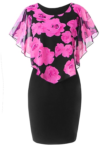  dames plus size curve feestjurk bloemen ronde hals print mouwloos zomer lente vintage elegante mini-jurk formele werkjurk