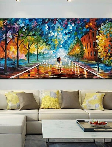  pittura a olio fatta a mano dipinta a mano arte della parete astratta pioggia strada albero lampada coltello paesaggio decorazione della casa arredamento tela arrotolata senza cornice non stirata