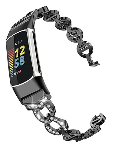  Ver Banda para Fitbit Charge 5 Acero Inoxidable Reemplazo Correa Diamante brillante Pulsera de joyería Pulsera