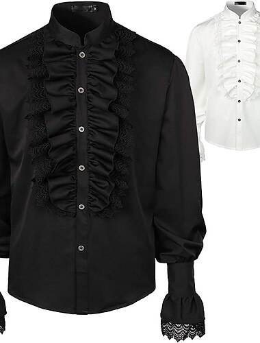  Retrò Vintage Medievale Steampunk Blusa / Camicia Costume Cosplay Mascherata Fiera del Ren A poeta Manica del polsino svasato Principe Pirata Nobile Pizzo Pieghettato Per uomo Costumi da pirata
