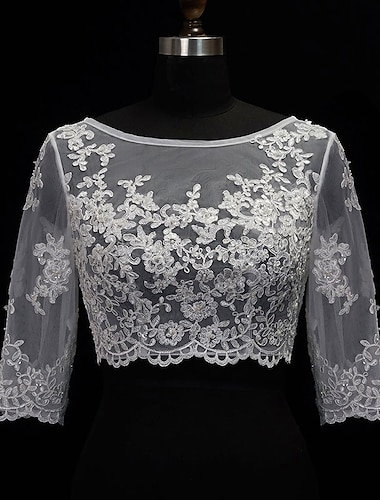  Shawl & Wrap Shawls Women's Wrap Bolero Sexy Bridal Half Sleeve Lace Wedding Wraps With Button For Wedding Spring & Summer