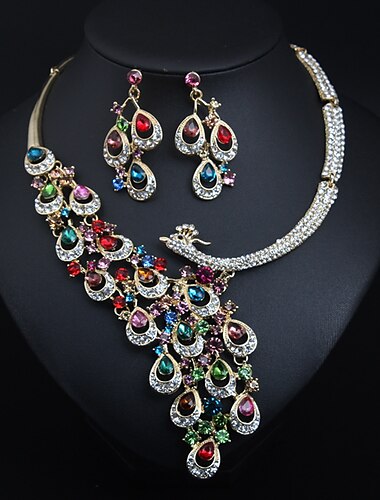  bruidssieraden sets 1 set kristal strass legering 1 ketting oorbellen vrouwen statement kleurrijk schattig fantasie pauw onregelmatige sieraden set voor feest trouwjurk om indruk te maken 2025