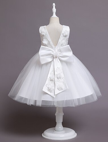  Blumenmädchenkleid Mädchen Kleid Party Kleid Hochzeit Party Täglich Kuschelig Prinzessin Bestickt Schleife Schmetterling Ärmellos Rundhalsausschnitt Weiß Rosa 3-10 Jahre