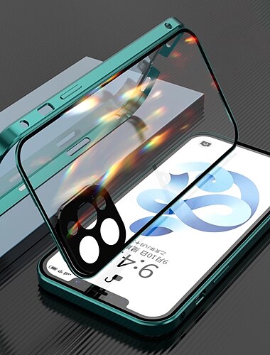  Magnetische Doppelglas-Hülle für iPhone 16 15 14 13 12 11 Pro Max Plus Mini – Vollkörper schützender Metallrahmen mit Objektivschutz gehärtetes Glas einfarbiges Design