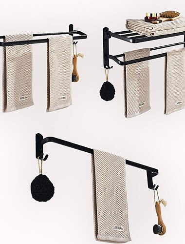  Porta Salviette Multifunzione Nuovo Design Moderno Mensola Bagno In Alluminio Da Parete Nero Opaco 1pz