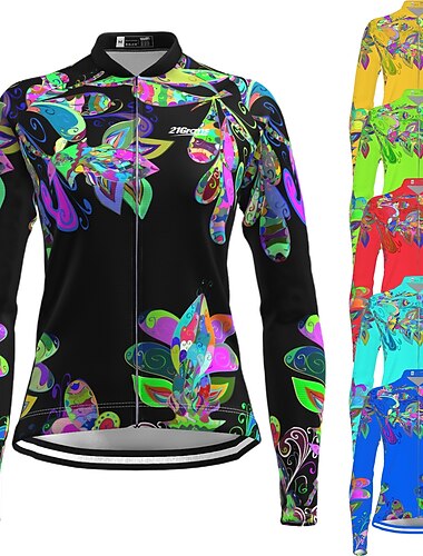  Mujer Maillot de Ciclismo Manga Larga Bicicleta Camiseta con 3 bolsillos traseros MTB Bicicleta Montaña Ciclismo Carretera Transpirable Secado rápido Dispersor de humedad Bandas Reflectantes Negro