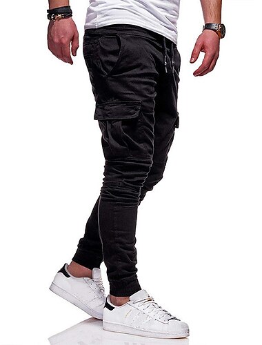  Herren Cargohose Cargohosen Cargohose Jogginghose Jogger Hose Hosen Elastische Taille Pattentasche Feste Farbe Ausgehen Wochenende Strassenmode Stilvoll Schwarz Rote