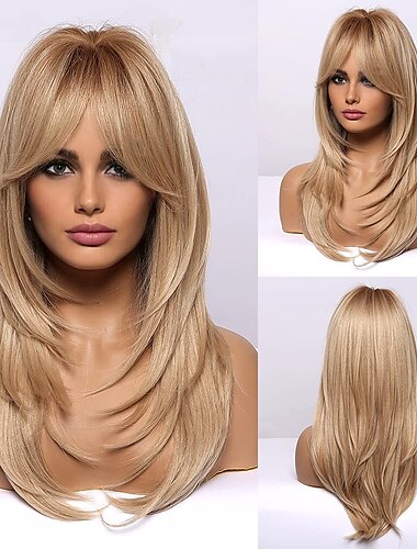  haircube μακριές ξανθές περούκες για γυναίκες, πολυεπίπεδη συνθετική περούκα μαλλιών για καθημερινά χριστουγεννιάτικα πάρτι περούκες barbiecore