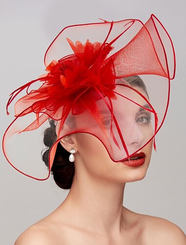  veren / net fascinators kentucky derby hoed / hoofddeksel met veren / pet / bloem 1 pc bruiloft / paardenrace / melbourne cup hoofddeksel
