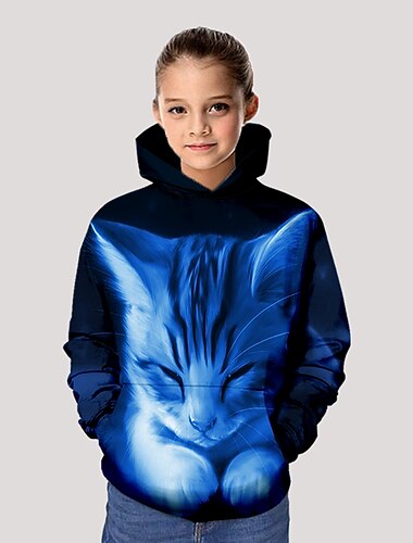  Mädchen 3D Graphic Tier Katze Kapuzenpullover Langarm 3D-Druck Aktiv kinderkleidung
