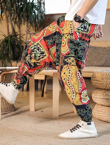  Herren Haremshosen Jogginghose Trainingshose Hose Hosen Sommerhosen Ausgebeult Elastische Taille Drop Schritt Schmetterling Abstrakt Blume Atmungsaktiv Weich In voller Länge Casual Täglich Baumwolle