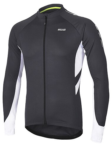  Arsuxeo Herre Sykkeltrøyer Langermet Vinter Sykkel Jersey med 3 baklommer Fjellsykling Veisykling Pusteevne Refleksbånd Tilbake Lomme Ultralett stoff Mørkegrå Hvit Gul Polyester sport Klær