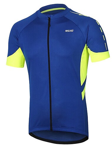 Arsuxeo Herre Sykkeltrøyer Kortermet Sykkel Jersey med 3 baklommer Fjellsykling Veisykling Pusteevne Refleksbånd Tilbake Lomme Ultralett stoff Mørkegrå Hvit Gul Polyester sport Klær / Mikroelastisk