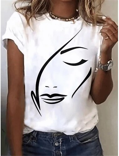  Damen T Shirt Weiß Blau Grün Graphic Geometrisch Bedruckt Kurzarm Casual Täglich Vintage Rundhalsausschnitt Standard Abstrakt Geometrisch S
