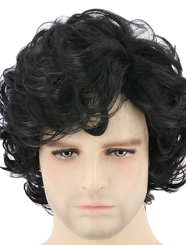  fekete parókák férfiaknak középkori paróka cosplay jelmez paróka göndör középrész paróka fekete szintetikus haj férfifekete