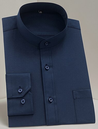  Herren Hemd mit chinesischem Kragen Hemd mit Stehkragen Kleidhemd Kragenhemd Knopfhemd Einfach Hochzeit Party Wein Schwarz Weiß Marineblau Langarm Großvaterkragen Ganzjahres Bekleidung Hemden mit