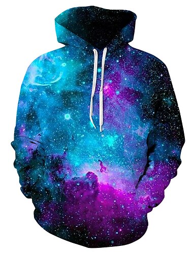  Sweat à capuche unisexe pour hommes sweat pulls décontracté impression 3d graphique violet bleu galaxie ciel étoilé manches longues