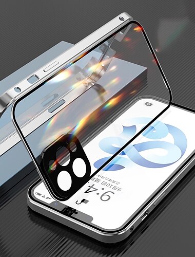  Magnetische gehärtete Glas-Hülle für iPhone 16 15 14 13 12 11 Pro Max Plus – Doppelter Metallrahmen Vollkörper Objektivschutz Schockfest transparente Abdeckung