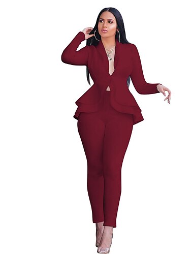  Pentru femei Epocă De Bază Blazer Costum de birou Seturi de pantaloni Manșon Lung Guler Cămașă Culoare solidă Bufantă Birou Purtați-vă la muncă Negru Alb Roz Îmbujorat Toamna iarna Fit regulat
