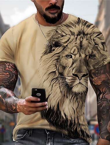  男性用 男女兼用 ライオン グラフィック Tシャツ 半袖 Tシャツ 3Dプリント クルーネック シャツ デザイナー プラスサイズ カジュアル 日常 祝日 A B C 夏 衣類 プラスサイズ S M L XL XXL 3XL 4XL