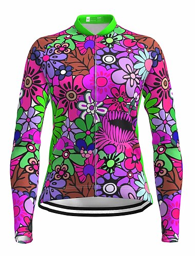  Dames Wielrenshirt Regenboog Flora Botanisch LHBT Lange mouw Fietsen Shirt Kleding Bovenlichaam met 3 achterzakken Bergracen Wegwielrennen Sneldrogend Reflecterende strips Achterzak Vochtregelerend