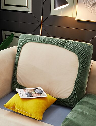  Stretch-Sofa-Sitzkissenbezug, Samt-Schonbezug, elastischer Couch-Sessel, Loveseat, 4- oder 3-Sitzer, grau, weinrot, rot, schwarz, blau, einfarbig, weich, strapazierfähig, waschbar