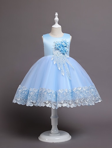 Niños Chica Vestido Floral Sin Mangas Fiesta Festival Lentejuelas Malla Bordado Princesa Dulce Algodón Hasta la Rodilla Vestido de Tul Verano 3-12 años Blanco Rosa Vino