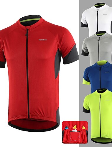  Arsuxeo Męskie Koszulka rowerowa Krótki rękaw Rower Top z 3 tylnymi kieszeniami Kolarstwo górskie Kolarstwie szosowym Oddychający Odprowadza wilgoć Odblaskowe paski Kieszeń na plecach Biały Zielony