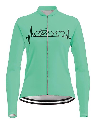  نسائي جورسيه الدراجة قلب الرسم مضحك كم طويل الدراجة جورسيه قمم مع 3 جيوب خلفية دراجة جبلية دراجة الطريق سريع جاف شرائط عاكسة الجيب الخلفي رطوبة فتل رياضات أبيض أصفر أحمر ملابس