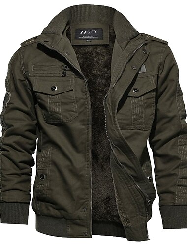  Herren Wintermantel Jacke Taktische Jacke Täglich Kordelzug Herbst Winter Einfarbig Basic Mit Kapuze Dick Standard Baumwolle Lockere Passform Schwarz Armeegrün Khaki Jacken