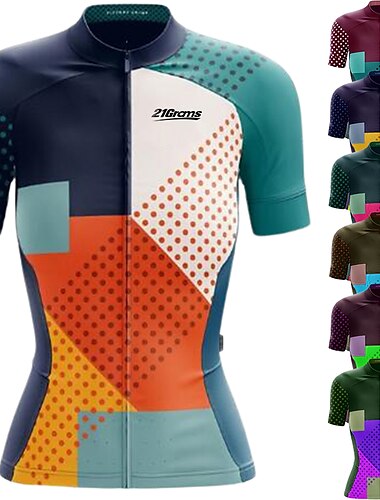  女性用 サイクリングジャージー 半袖 バイク ジャージー トップス 3つのリアポケット付き マウンテンサイクリング ロードバイク UV耐性 サイクリング 高通気性 速乾性 イエロー レッド スカイブルー スポーツ 衣類