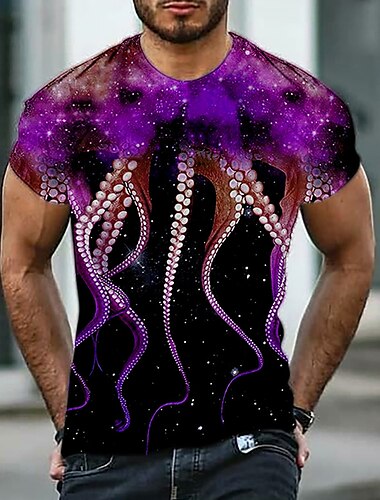  Herren Graphic Oktopus T Shirt Kurzarm T-Shirt 3D-Druck Rundhalsausschnitt Hemd Designer Klassisch Brautkleider schlicht Täglich Sport Wochenende Schwarz / Weiß Rote Blau Sommer Bekleidung S M L XL