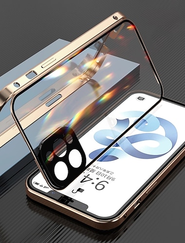  Magnetische Dubbel Glazen Hoes voor iPhone 16 15 14 13 12 11 Pro Max Plus Mini – Volledige Lichaamsbeschermende Metalen Frame met Lensbeschermer Gehard Glas Effen Kleur Ontwerp