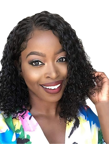  parrucca corta dell'onda del bob parrucche ricci sintetiche brasiliane parrucca sintetica dei capelli corti per l'afroamericano (nero, taglia unica)