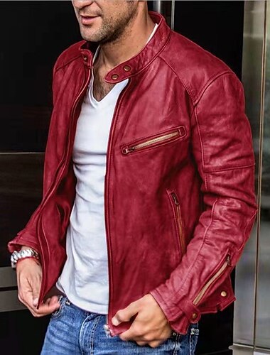 Miesten Nahkatakit Biker takki Punainen nahkatakki Moottoripyörä takki liiketoiminta Kausaliteetti Pidä lämpimänä Sateen kestävä Tumman ruskea Musta Punainen viini Ruskea Jackets