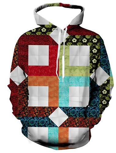  Homme Graphic Plaid Sweat à capuche Sweats à Capuche Sweat-shirt Sweat à capuche manche longue Sweat à capuche Capuche Vêtement de sport 3D effet Casual du quotidien Vacances Rouge Bleu Automne hiver