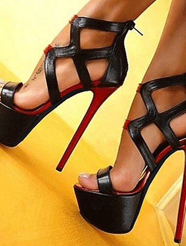  Dámské Podpatky Sandály Jehlové podpatky Sandály na platformě Párty Klub Barevné bloky Léto Platforma Vysoký podpatek Vysoký úzký Otevřený palec Sexy Lakovaná kůže Zip Černá