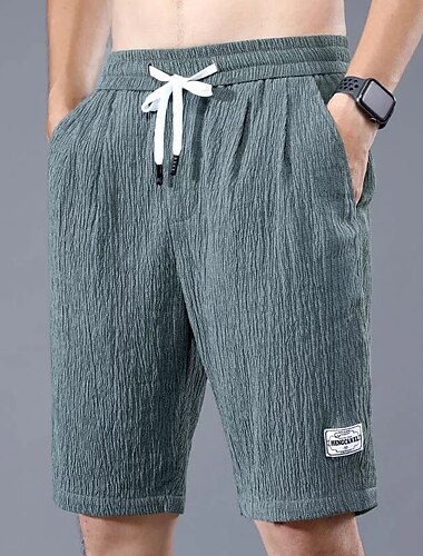  Herren Shorts Kurze Hosen Lässige Shorts Kordelzug Elastische Taille Gerade geschnitten Feste Farbe Atmungsaktiv Draussen Knielänge Casual Täglich Baumwollmischung Casual Athleisure Grün Schwarz